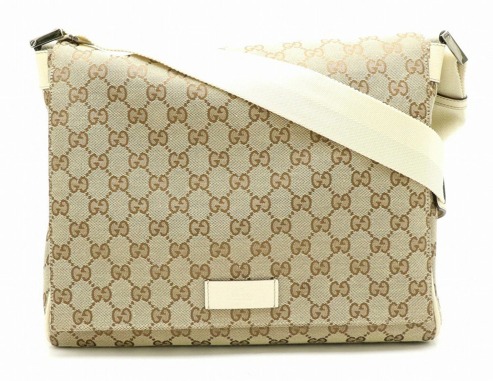 Gucci GG Canvas Crossbody Bag Leather Beige Brown Cream Off White